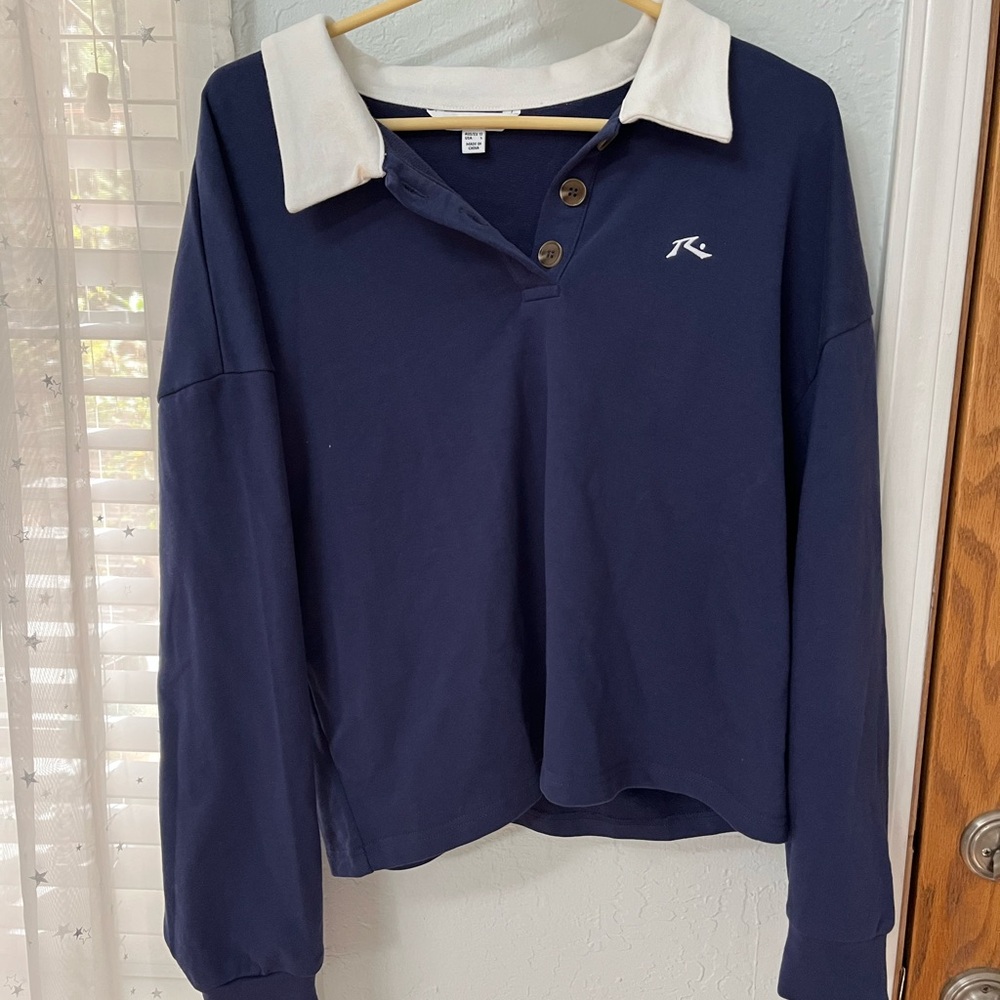 Rusty Navy Long Sleeve Polo Shirt with White Collar